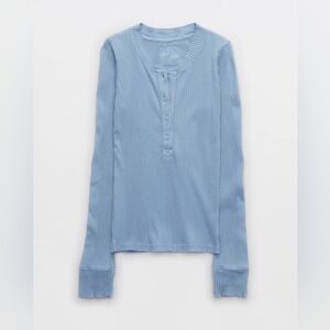 Aerie Road Trip Long Sleeve Henley Tee Monaco Blue Ribbed Size Medium
